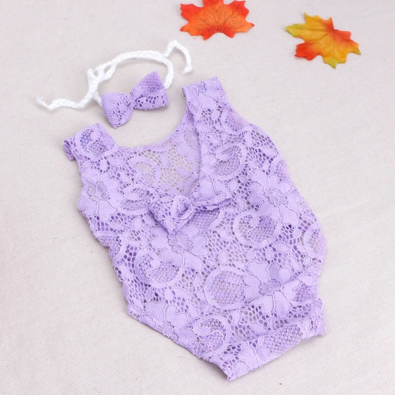 

Baby Photography Props Backless Hollow Bowknot Lace Romper Newborn Girls Outfit