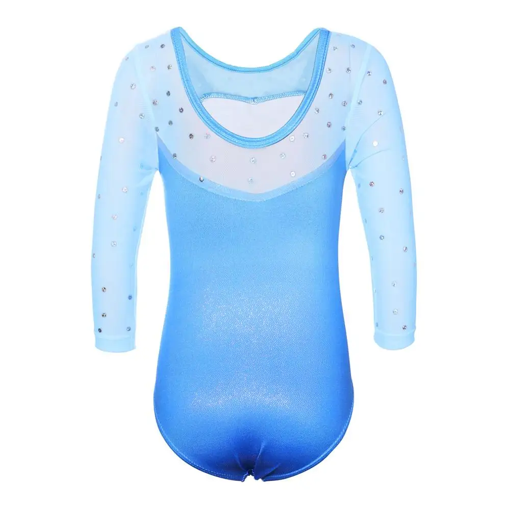 BAOHULU Girls Three-Quarter Sleeve Gymnastics Leotard Rhinestone Snowflake Pattern Ballet Sparkle Sequin Mesh Dance Wear | Тематическая