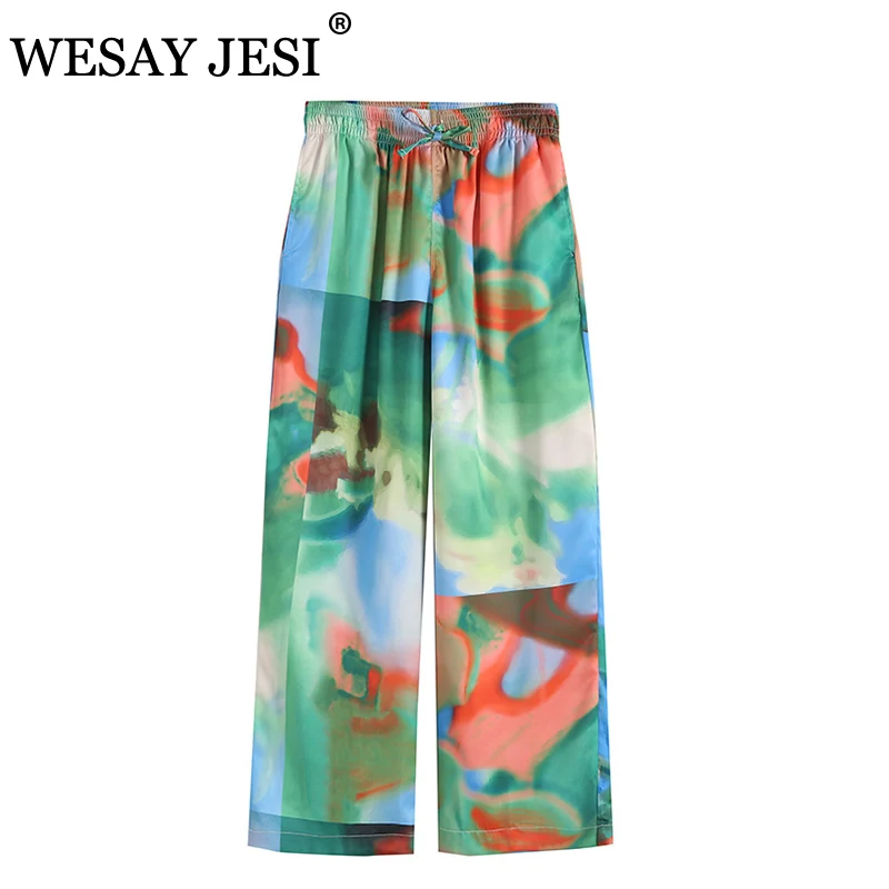 

WESAY JESI 2021 Spring Suit Landscape Color Printing Trousers Elastic Waist Drawstring Pants Casual Fashion Temperament Suit