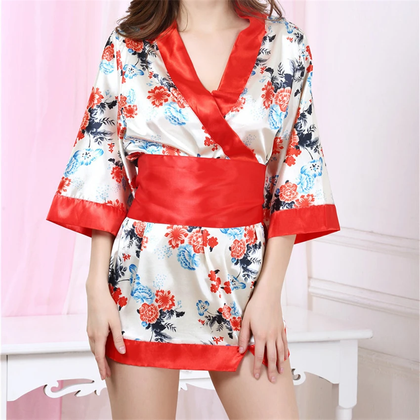 Женское атласное платье кимоно с цветочным принтом в японском стиле|Одежда Азии