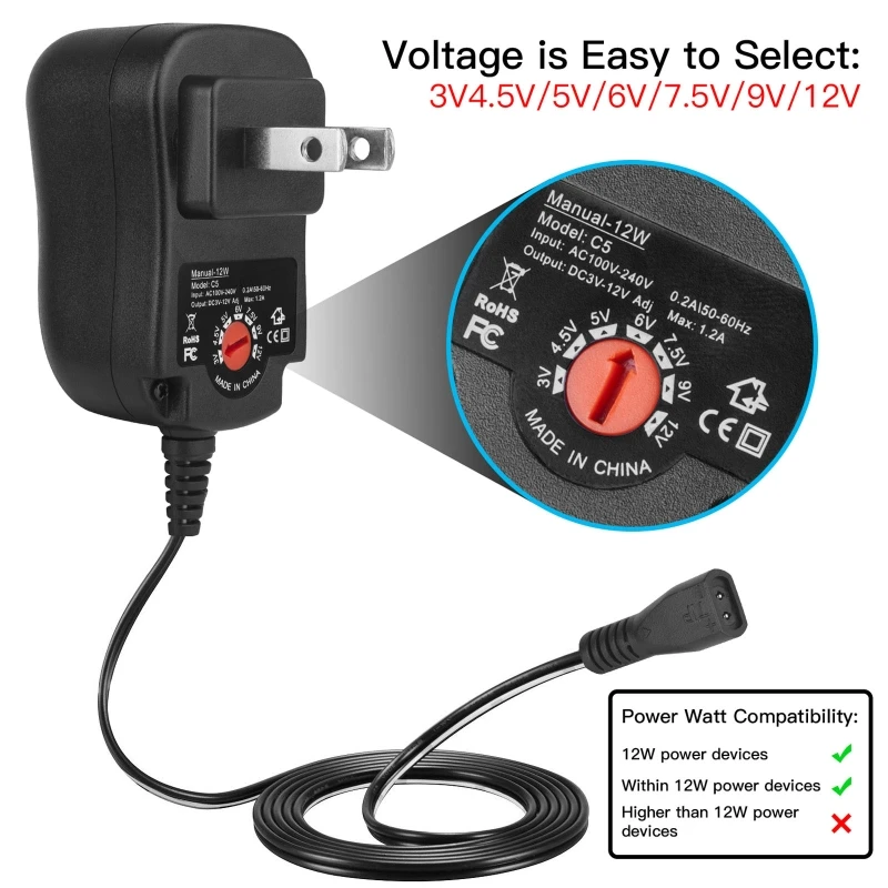 

Universal 12W 3V 4.5V 5V 6V 7.5V 9V 12V AC DC Adapter Power Supply for Router LED Light CCTV Camera Radios Speaker Toys and more