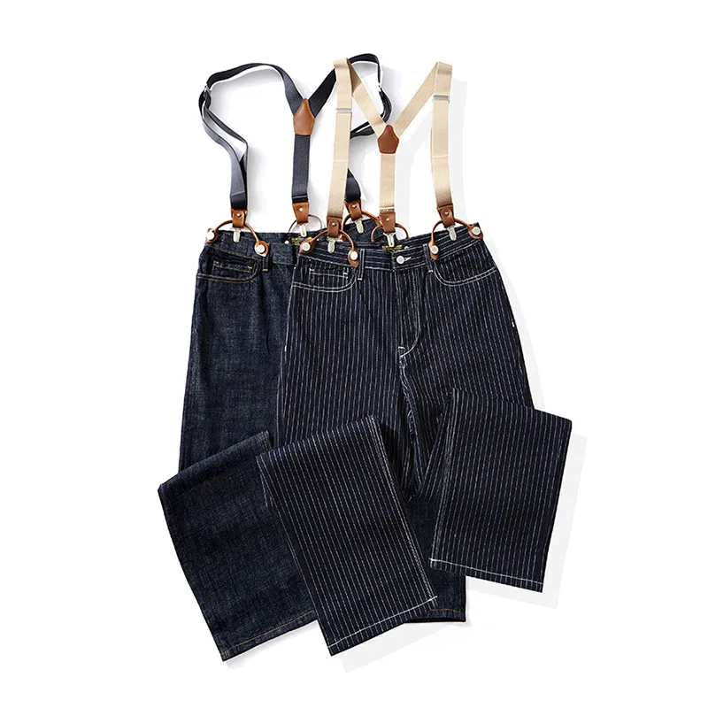 Mcikkny New Arrival Men Cargo Stripe Denim Bib Overalls Railway Worker Jeans Jumpsuits For Male Suspender Pants Size XS-XL