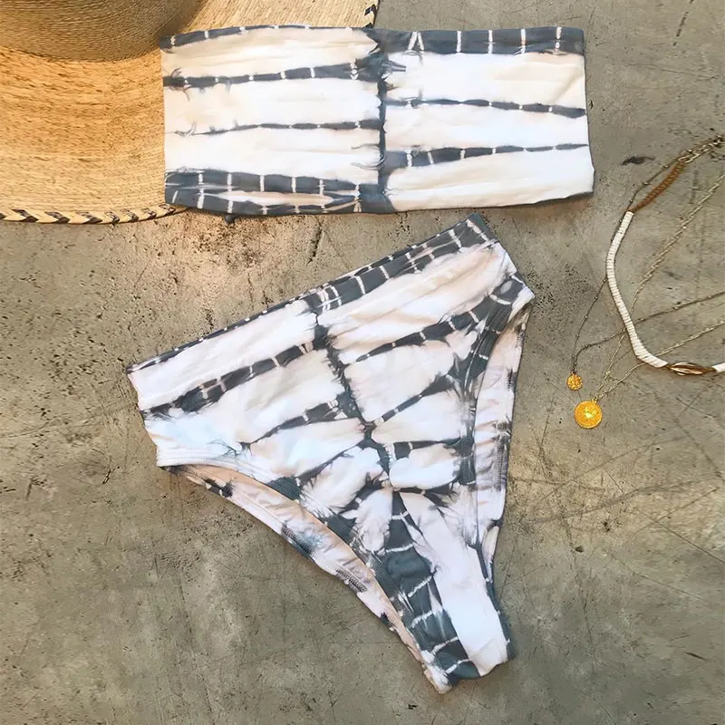 Женский купальник бандо с высокой талией бикини со шнуровкой 2020|Купальники| |
