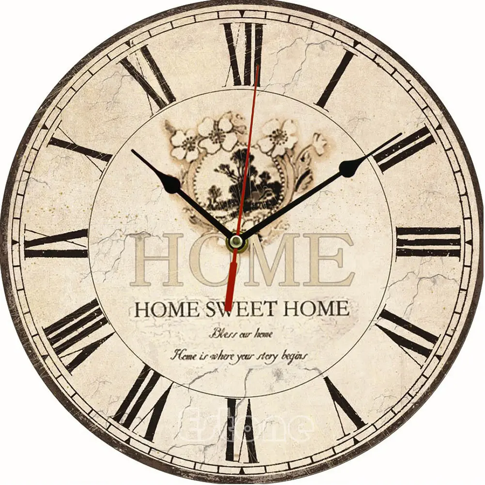 

Large Vintage Rustic Wooden Wall Clock Kitchen Antique Shabby Chic Retro Home
