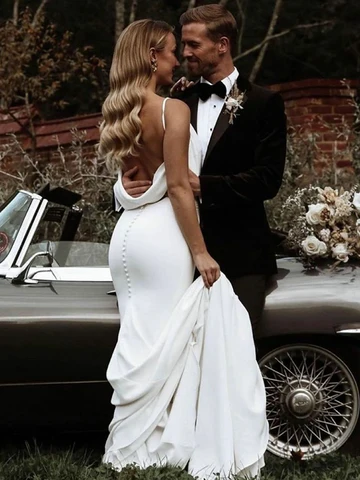 LORIE женское свадебное платье с юбкой-годе на тонких бретельках, мягкое атласное платье с V-образным вырезом и пуговицами сзади для свадебной вечеринки 2022