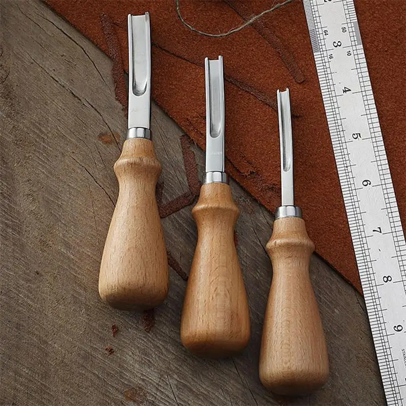 

3 Size Practical Leather Craft Edge Beveler Skiving Beveling Knife DIY Cutting Hand Craft Tool With Wood Handle A4mm A6mm A8mm