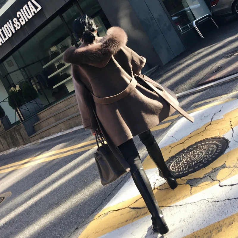 

Korean Women Autumn Winter Coats With Cotton Solid Long Sleeve Hooded Jackets With FurPockets Outerwear Fashion OL Wool & Blends