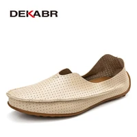 dekabr hollow out breathable new 2021 summer split leather high quality fashion casual shoes men lovers couple flat loafer shoes