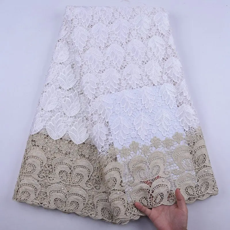 

New African Cord Lace 2020 High Quality Guipure Cord Lace With Beads Water Soluble Nigerian Laces Fabrics For Party Dress S1988