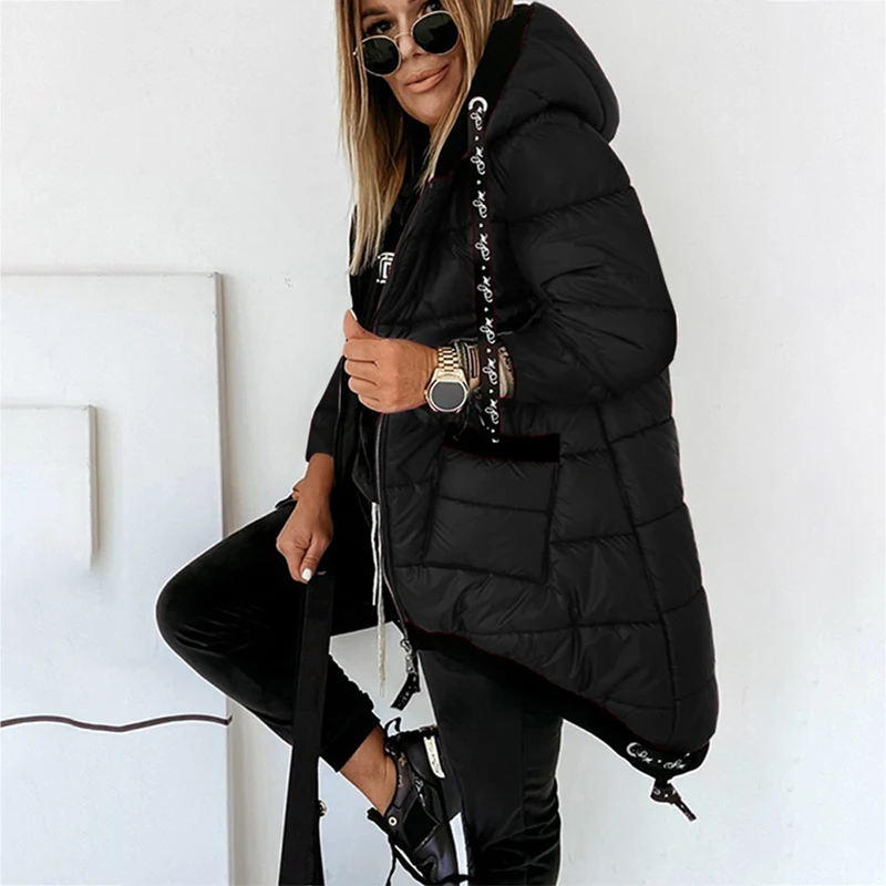 

New Autumn Jacket Ladies Fashion Casual Solid Color Clothing Women Long Cotton Coat Hooded Zipper Light Weight Long Sleeve