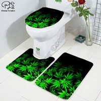 Cartoon funny weed printed Bathroom Pedestal Rug Lid Toilet Cover Bath Mat Set drop shipping style-3
