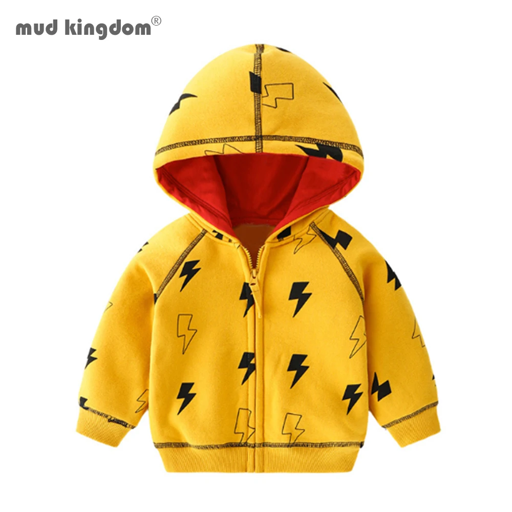 

Mudkingdom Boys Coats Winter Hooded Long Sleeve Fashion Lightning Print Children Outerwear Zip Fleece Warm Boys Jackets Clothing