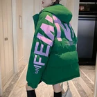 Пуховая хлопковая короткая куртка, зимняя женская свободная парка с буквенным принтом и капюшоном, уличная одежда большого размера, женское стеганое пальто с большим карманом