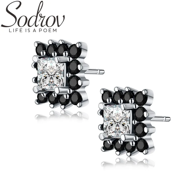 SODROV букле D'Oreille Femme Симпатичные стерлингового серебра 925 черный Шпинель модные обручальные серьги для женщин ювелирные украшения T028