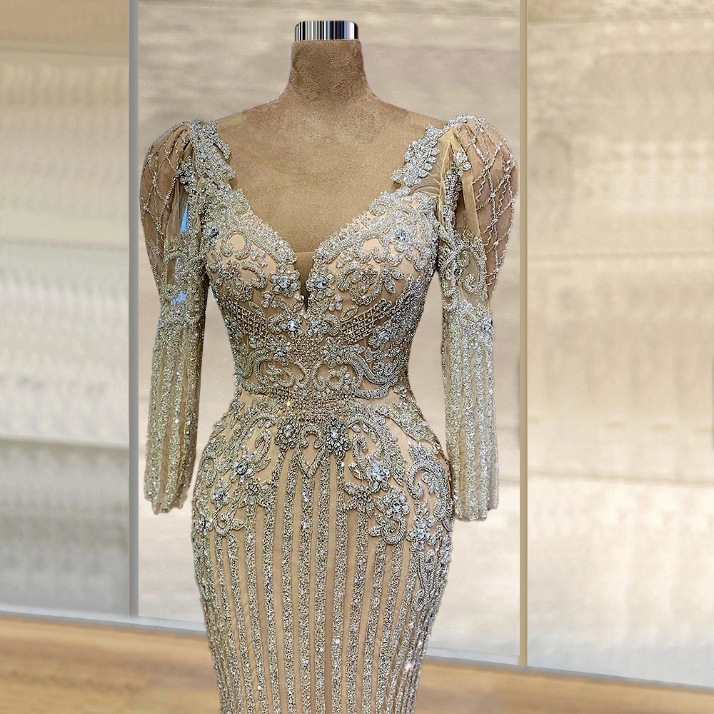 Роскошное платье-Русалка для выступления на сцене певицы с длинным рукавом