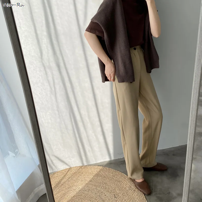 Moo Ru 2020 Весенние Новые однотонные мешковатые брюки с высокой талией длиной до