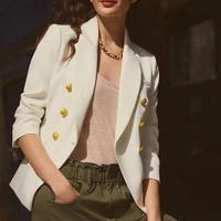 lady double breasted blazers jacket autumn winter elegant casual long sleeve solid color office ladies coat suits fake