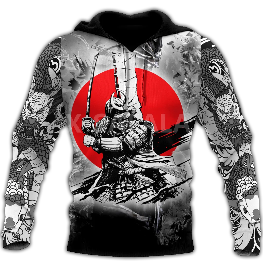 

Толстовка унисекс с японским тату-Самураем и 3D-принтом, мужская и женская верхняя одежда в стиле Харадзюку, пуловер на молнии, повседневный ...