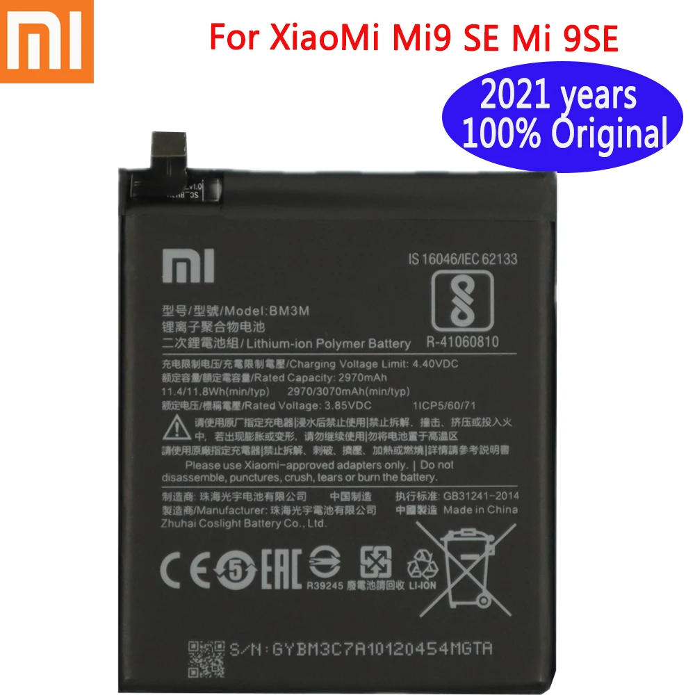 

Xiao mi 100% Оригинальный аккумулятор для телефона XiaoMi Mi9 SE Mi 9SE BM3M Оригинальный аккумулятор для телефона 3070 мАч