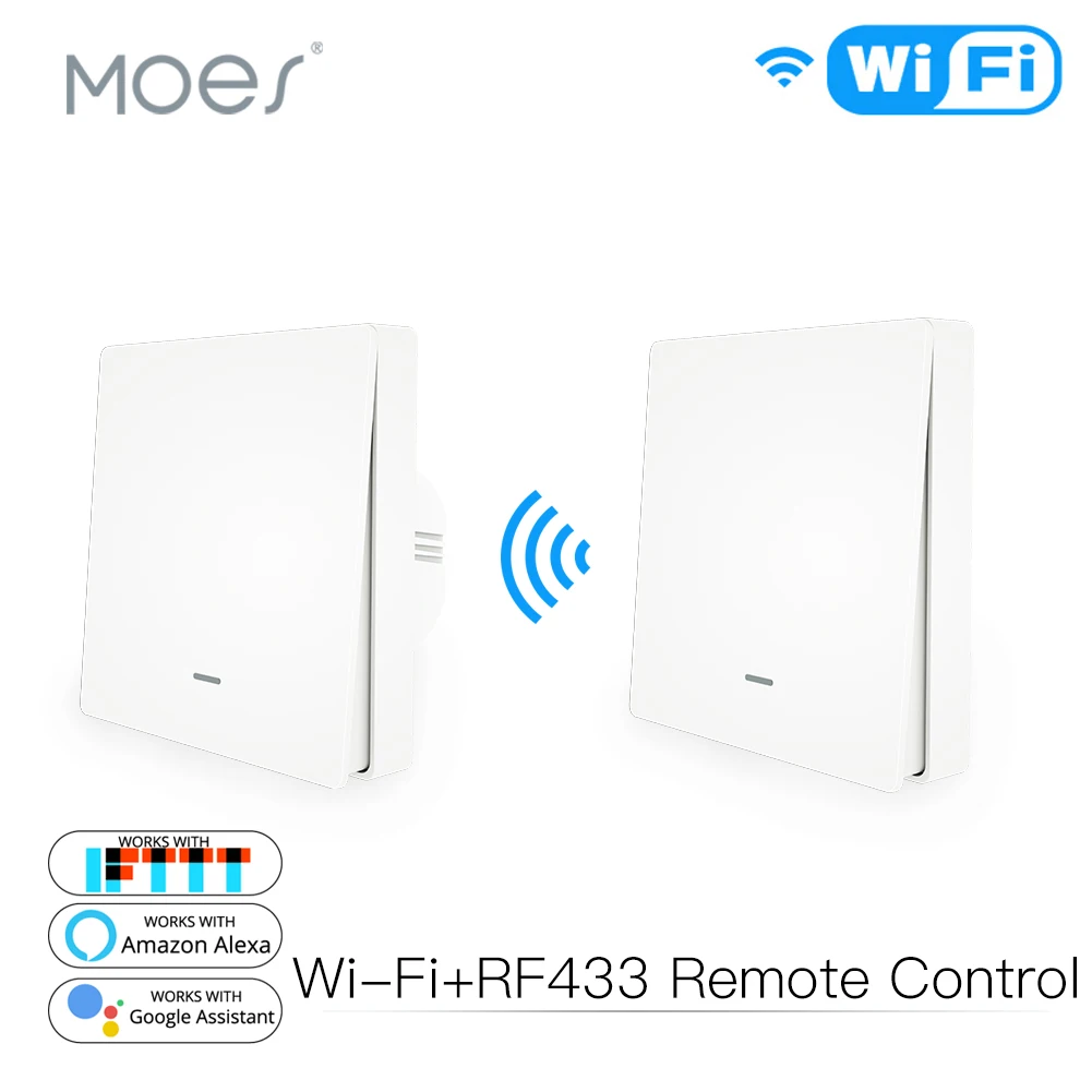 

WiFi Smart Wall Light Switch RF433 Push Button Transmitter Smart life Tuya App Remote Control Works with Alexa Google Home