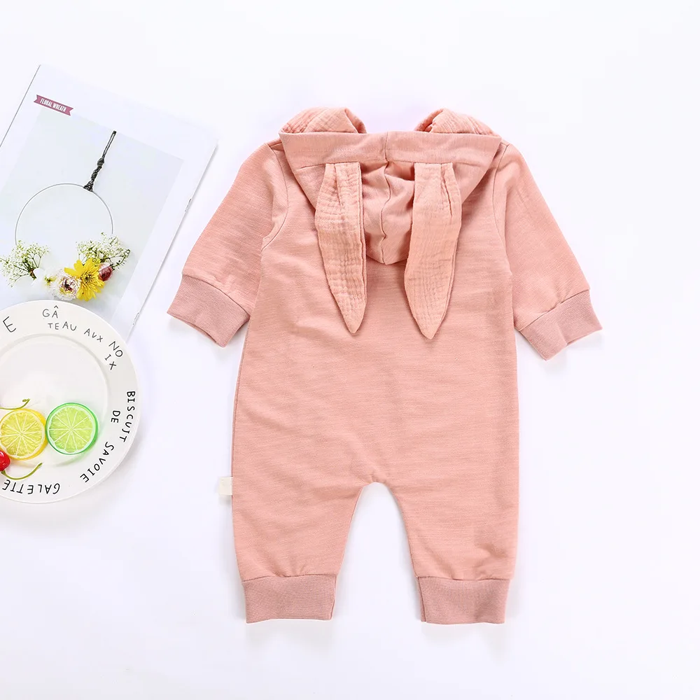 Детский осенний комбинезон с капюшоном длинный рукав на молнии свитер кроликом