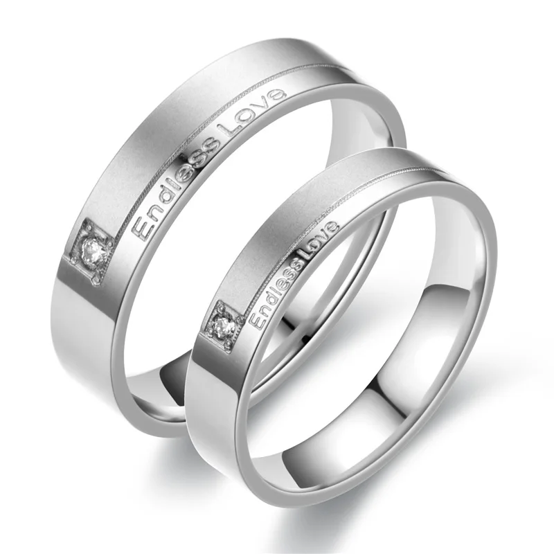

Bxzyrt Engraving "Endless Love" Couple Engagement Rings Stainless Steel Silver Color Rings For Momen Men Zircon Rings Jewelry