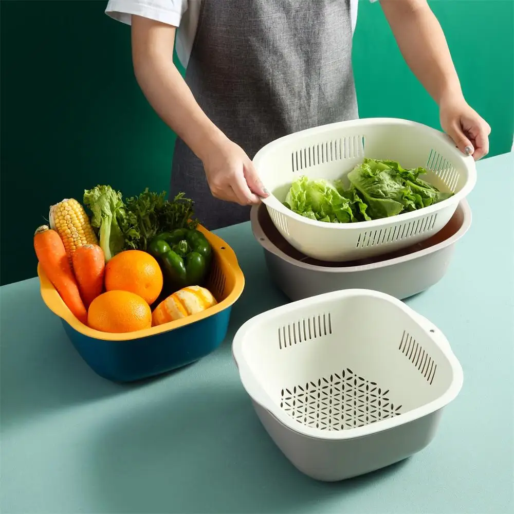 

Double-Layer Vegetable Fruit Sink Drain Basket Household Kitchen And Container Rice Washing Bowl