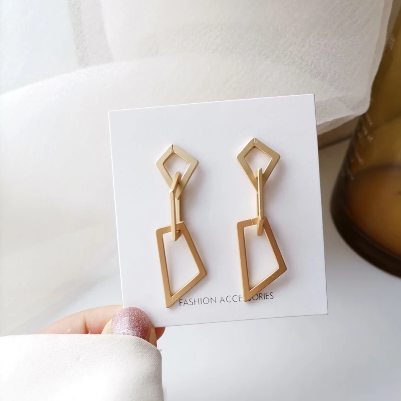 

Mihan S925 needle Trendy Jewelry Geometric Earrings Vintage Temperament Golden Plating Matte Metal Drop Earrings For Girl Gifts
