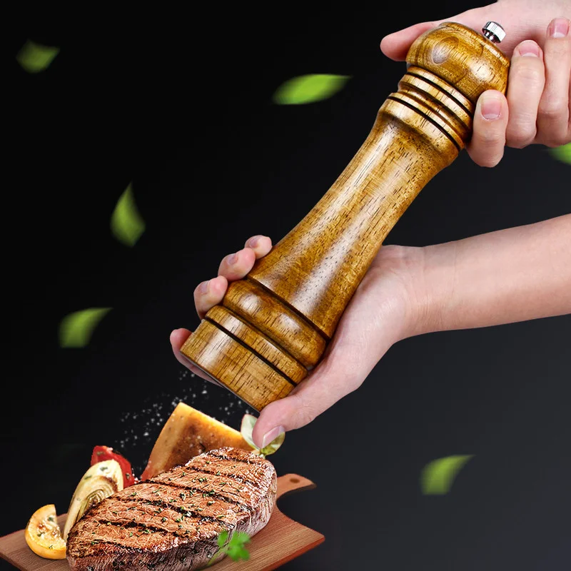 

5/8/10 Inches Pepper Mill Oak Pepper Wood Powder Spice Grinder Handheld Spice Grinder Ceramic Grinding Core Kitchen Accessories