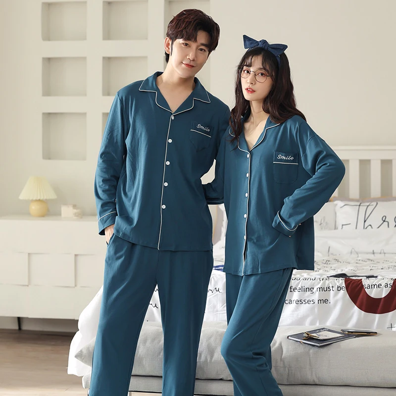 Новинка 2021 осенне-зимние хлопковые Пижамные комплекты для пар модная простая