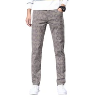 2021 summer and autumn cotton stretch brand plaid pants classic style youth mens fitted straight casual pants 6 colors