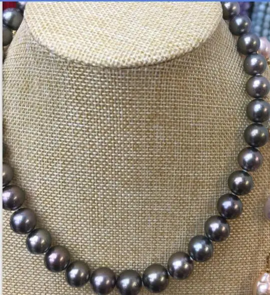 ?? 見事な11-12ミリメートル淡水黒緑の真珠のネックレス18インチ925シルバー