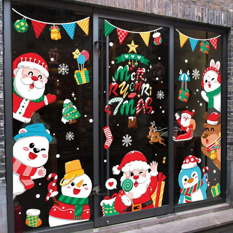 

Big Size Merry Christmas Window Decoration Santa Claus Snowflake Deer Snowman Wall Glass Sticker For Home Shopping Mall New Year