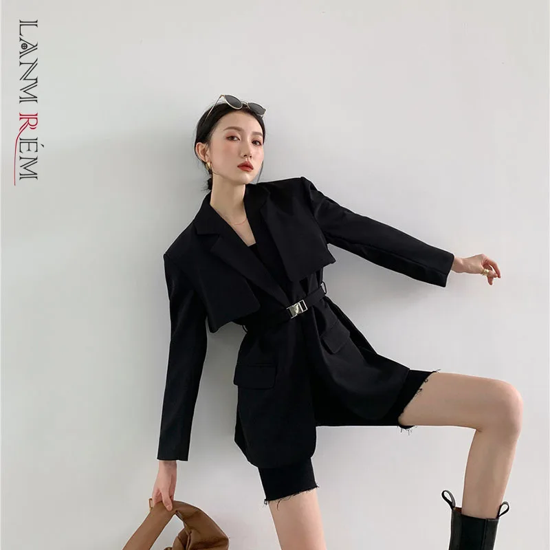 

LANMREM High-end High Waist Black Windbreaker Temperament Spring Coat Women's Fashion Tide 2022 New Arrival 2K1750