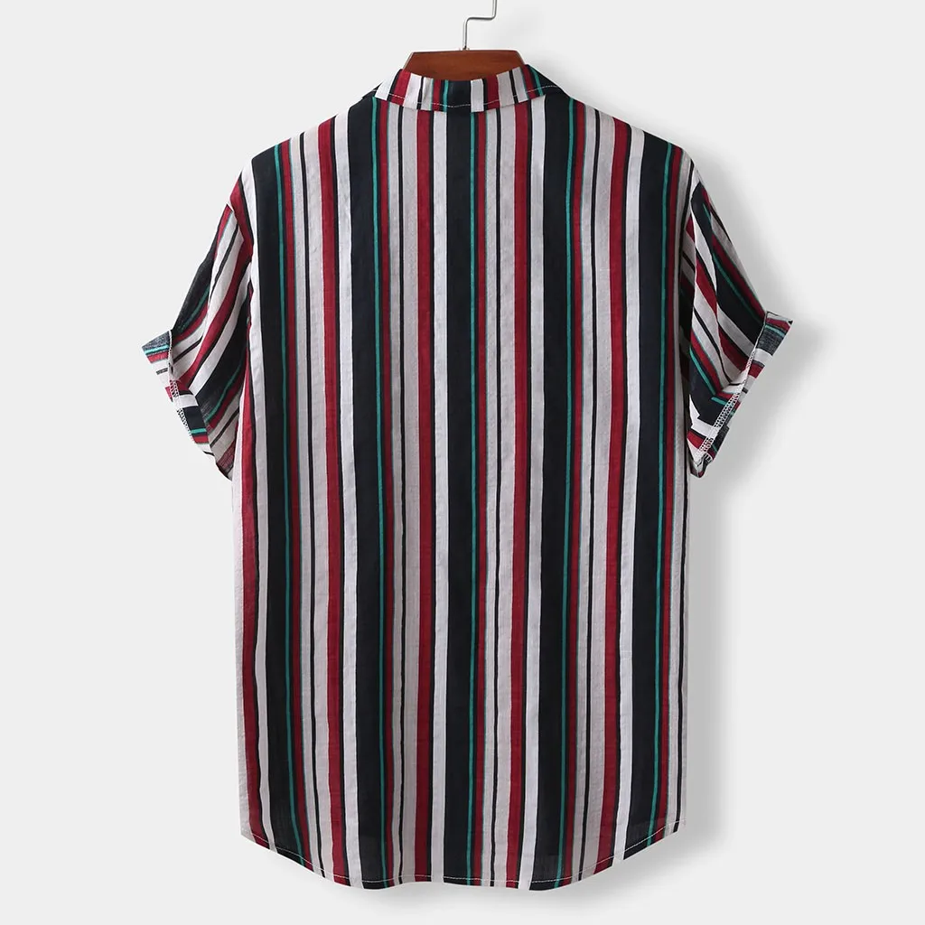 Новинка 2020 мужская повседневная Гавайская футболка в полоску с лацканами и