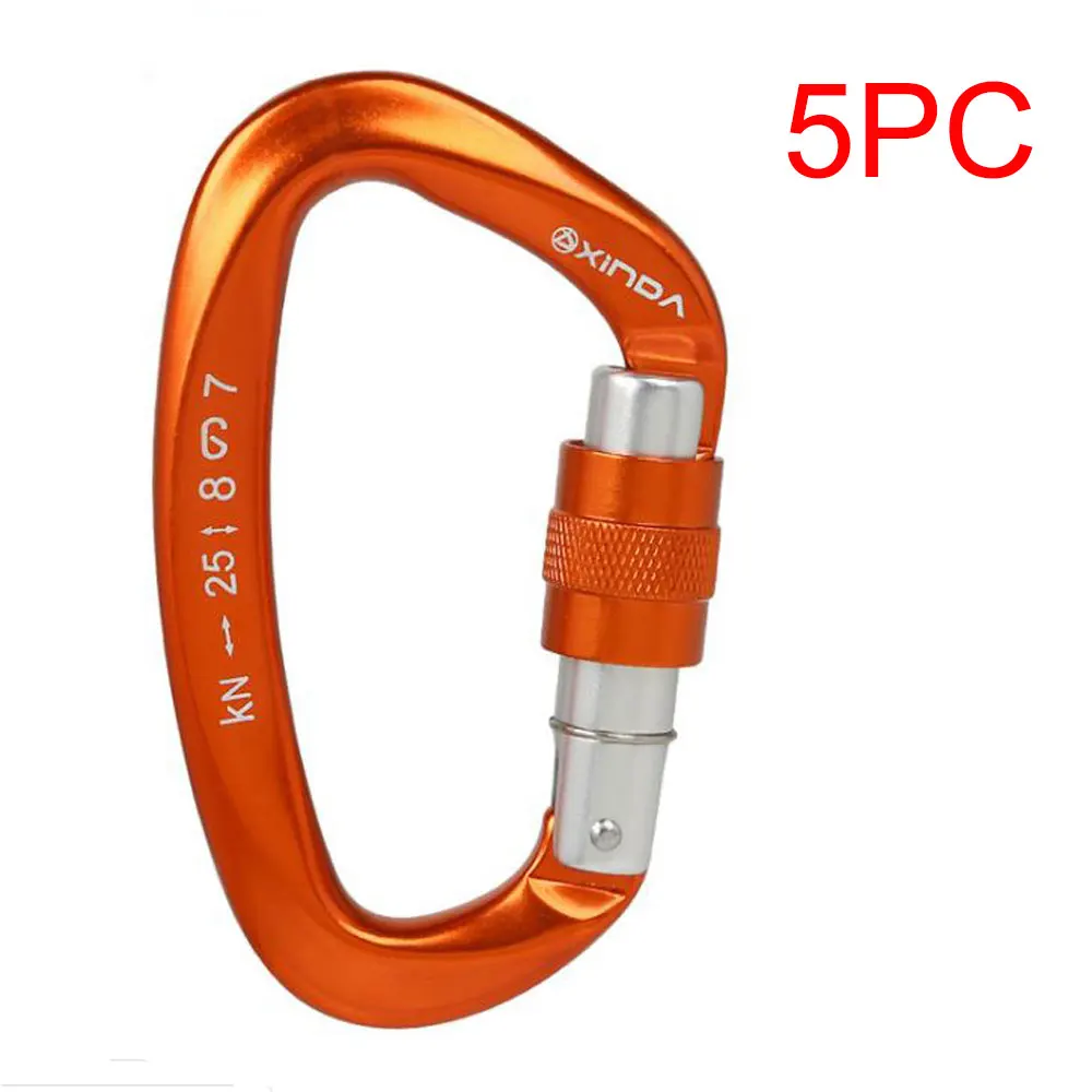 Orange 5PC 5 шт. 25KN CE D образный скалолазание карабин Винт ворота Пряжка для Arborist альпинизма спелеолога спасательные дерево хирург - Цвет: Orange 5PC