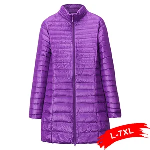 Зимняя размера плюс женская куртка с капюшоном пуховик 5XL 6XL 7XL средней длины ультра светильник пуховик с капюшоном осенняя куртка