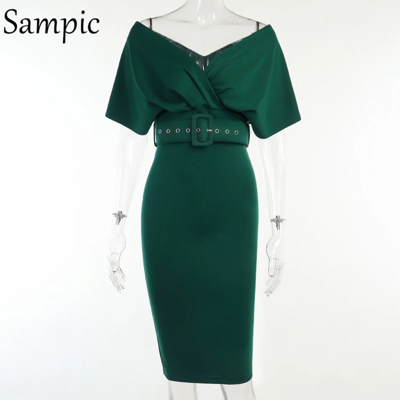 Соблазнительное женское облегающее платье-миди Sampic с V-образным вырезом и