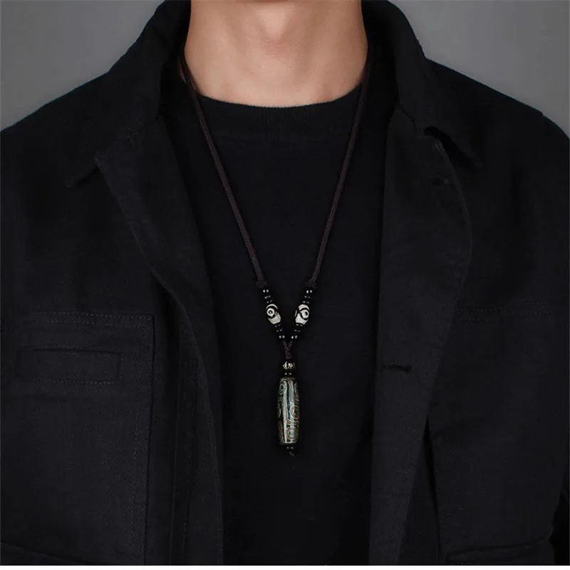 Nine Eye Tibet Dzi Pendant Drop Choker Nacklace Natural Stone Materials Fashionable Style Heaven Bead Bring Good Luck | Украшения и