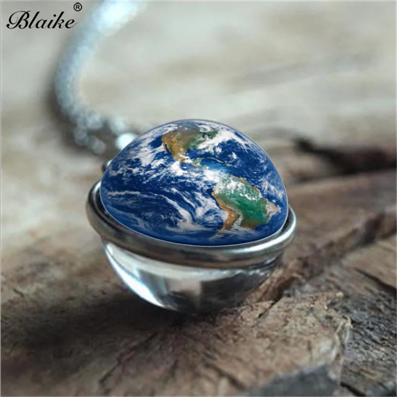 Blaike Silver Color Universe Planet Pendant Necklace For Women Men Glass Sweater Chain Jewelry Gifts Free Shipping | Украшения и
