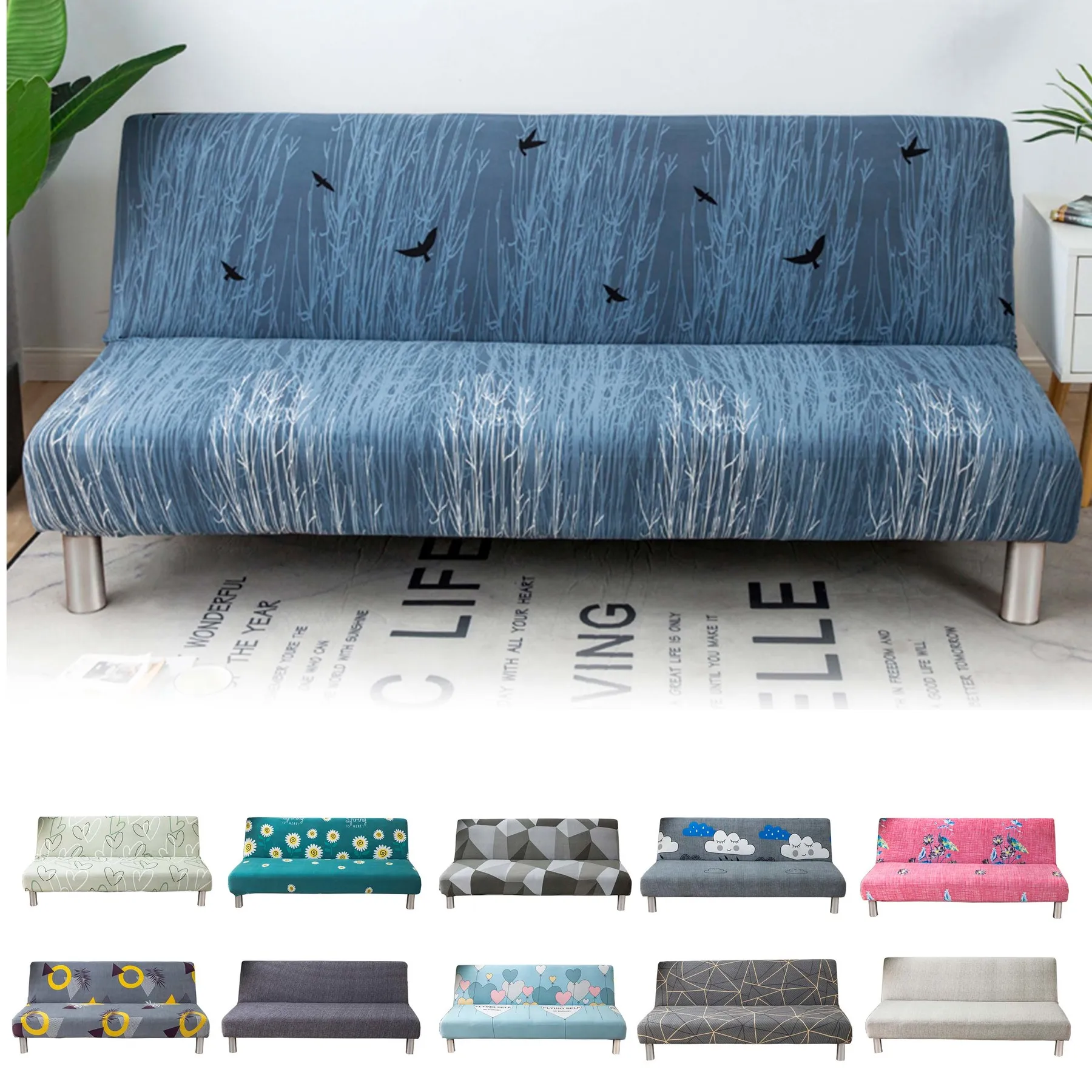 

Цветочный полноразмерный чехол для дивана без подлокотника, эластичный универсальный чехол без подлокотников, защита мебели для гостиной