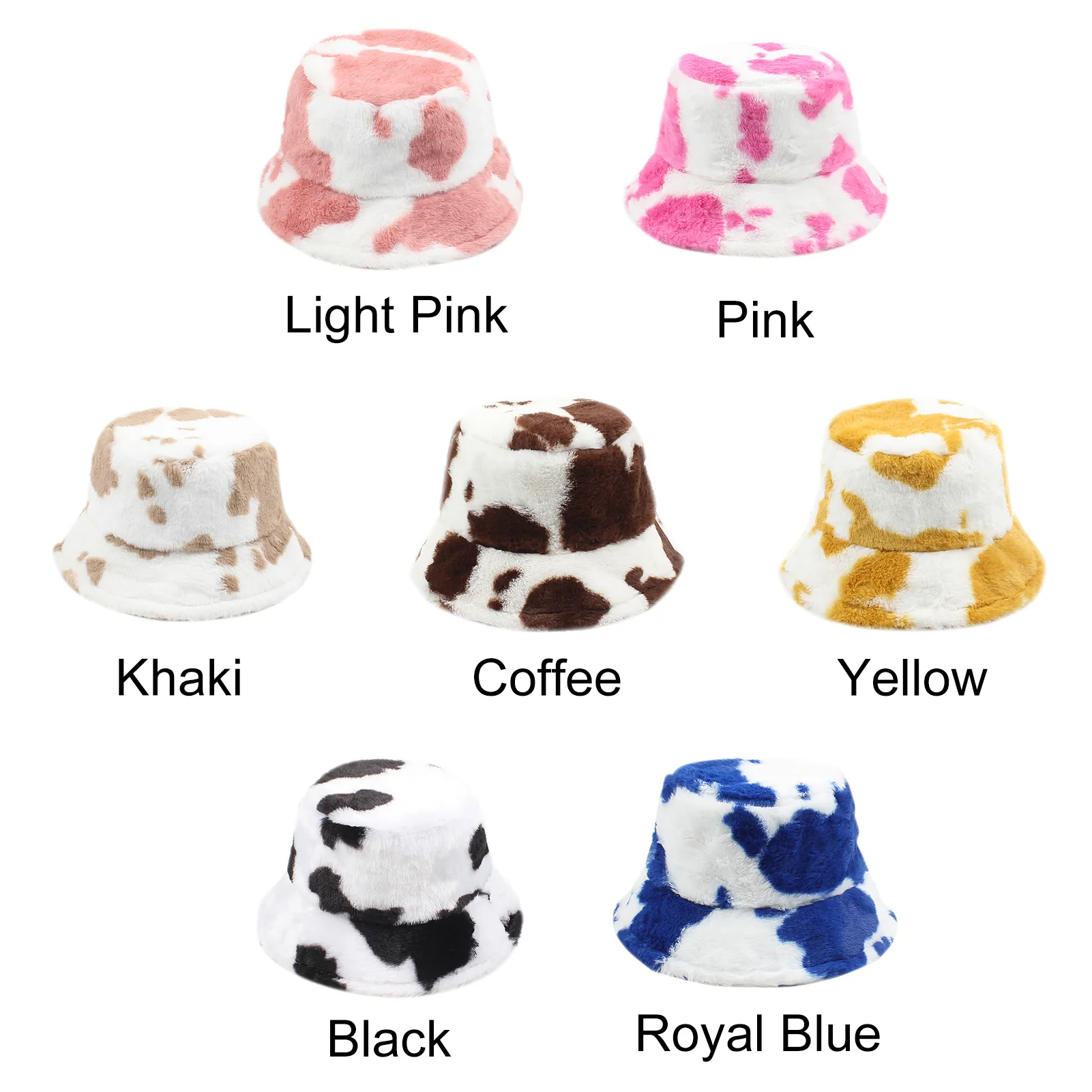 

Winter Women Bucket Hat Cow Print Hats Adjustable Warm Plush Fisherman Cap Comfortable Casual Caps