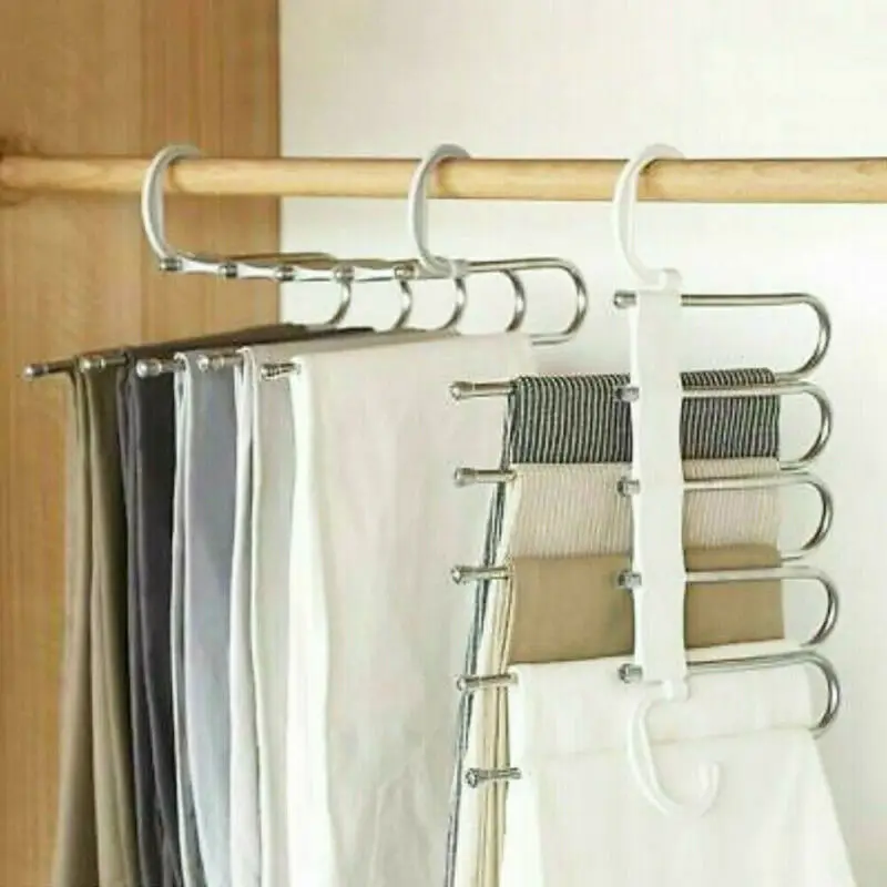 Hot Sale Magic 5 in 1 Multi-functional Pant Rack Shelves Space Safer Stainless Steel Wardrobe Clothing Hanger Clothes | Дом и сад
