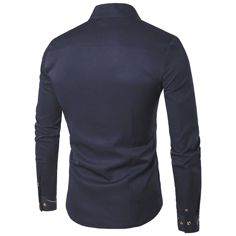 

Men Long Sleeve Solid Color Oblique Buttons Slim Breathable Shirt for Business Work NIN668