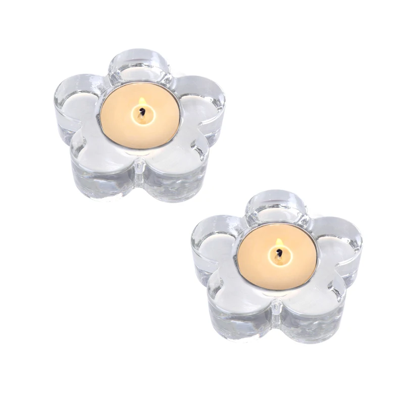 

2Pcs Glass Candlestick Delicate Candle Holder Candle Stand Desktop Decoration Plum Blossom Shape glass candlestick dining decor