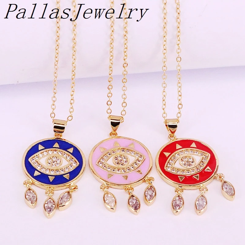 Necklaces 10 шт модное женское ожерелье, CZ эмаль глаз и кубический циркон Висячие Подвески в форме кисточек ожерелье ювелирное изделие подарок - Окраска металла: Necklaces