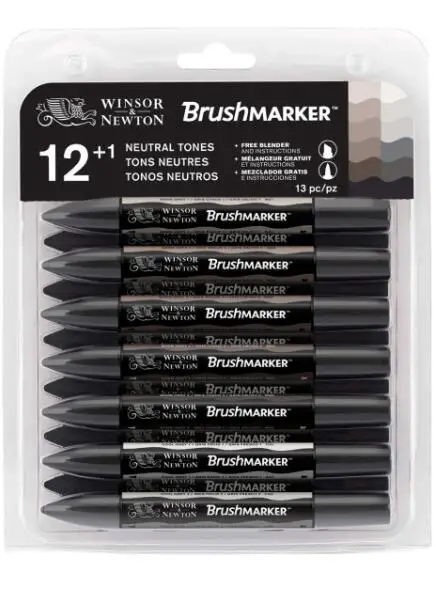 Winsor& Newton, набор кистей, 6 цветов, 12 цветов, мягкие кончики кистей, две кончики кистей, маркеры на спиртовой основе, художественные ручки - Цвет: 12 Neutral