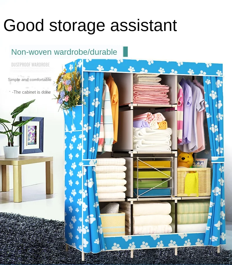Clothes Closet Portable Wardrobe Durable Storage Organizer Non-woven Fabric Cloth Shelf 170cm*125cm*45cm | Мебель