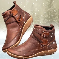 new autumn and winter brown shoes boots fat british wind retro boots high quality pu waterproof warm womens booties mujer botas