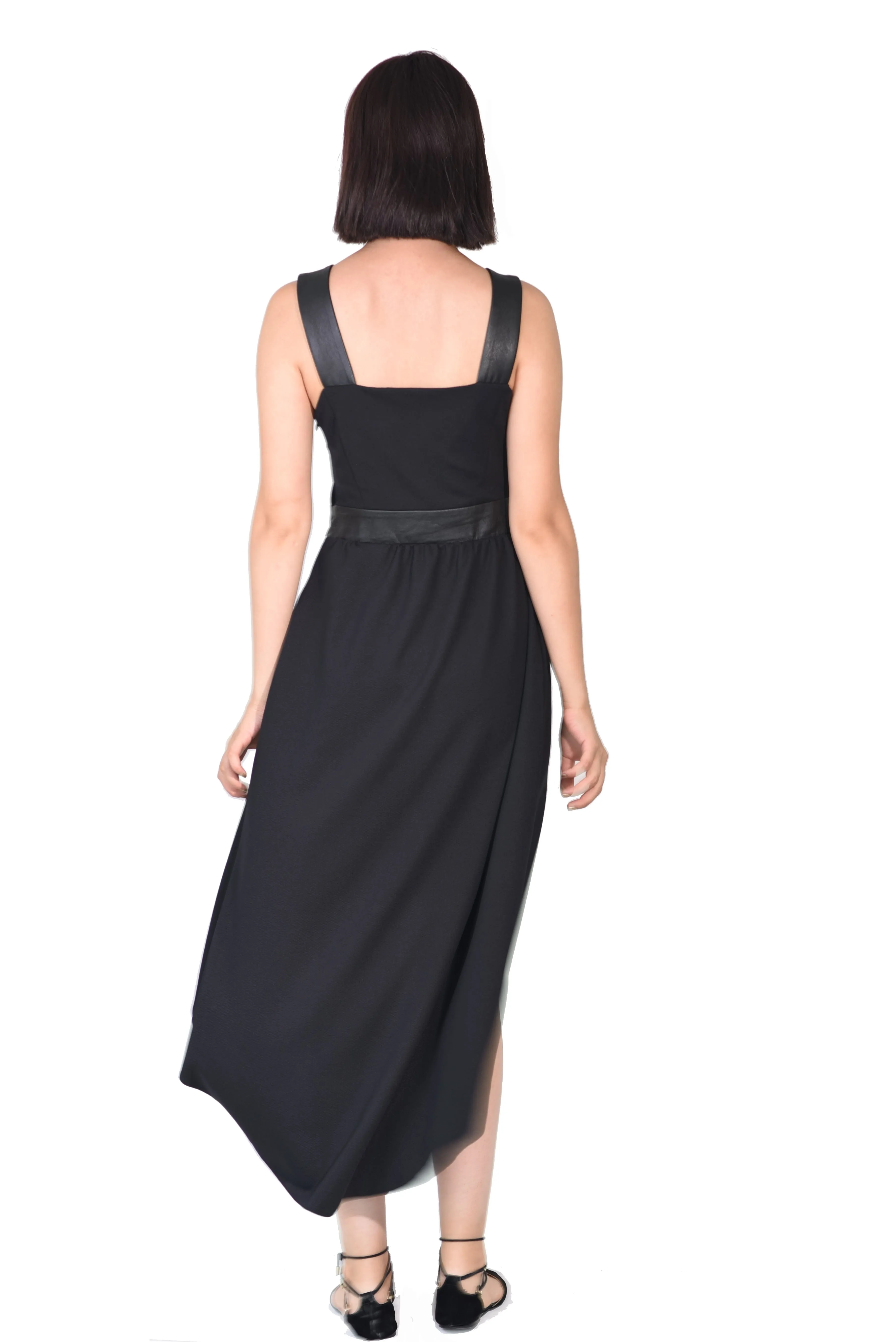 Черное асимметричное платье Kavshak из чесаной кожи | Женская одежда